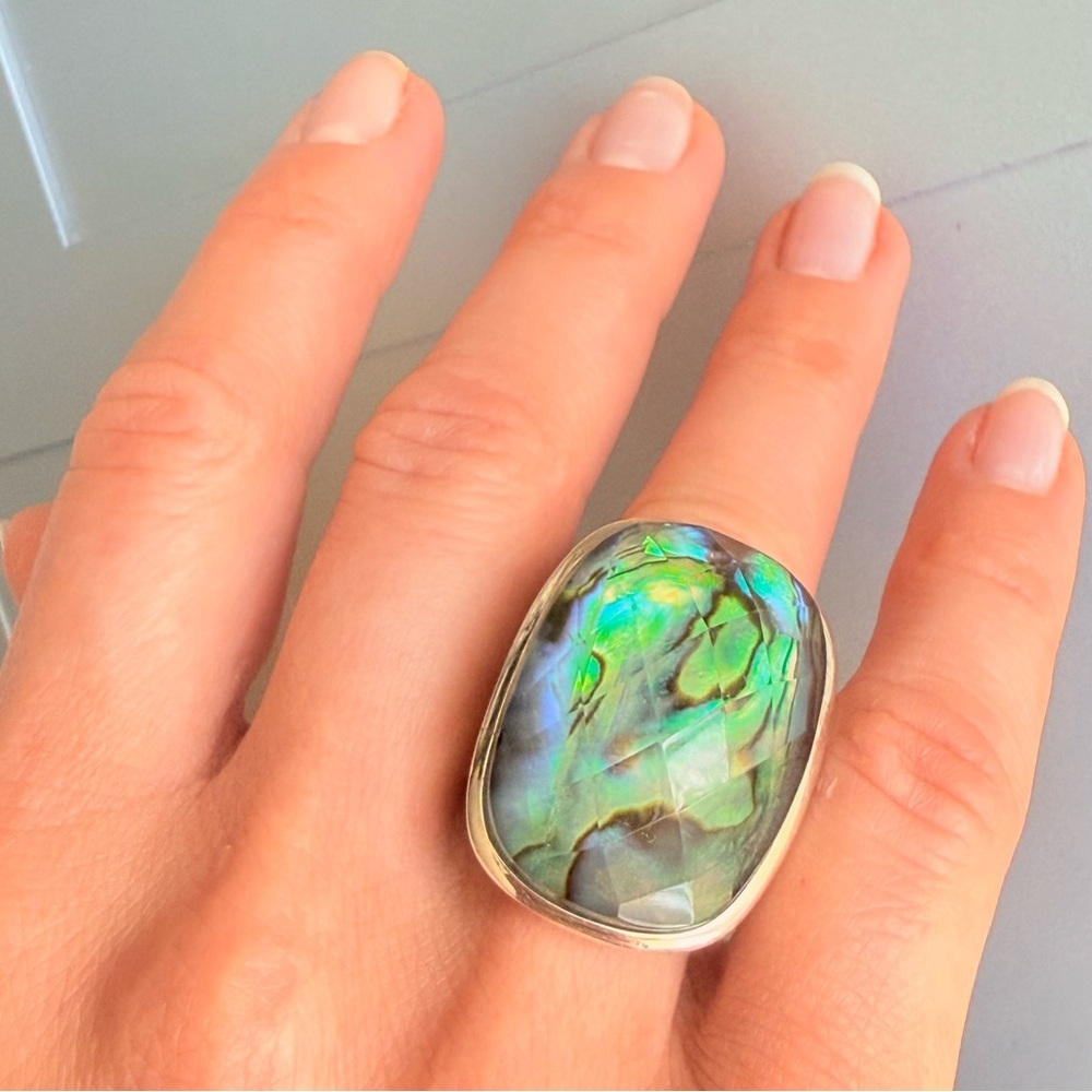 Abalone Shell Triplet Faceted Large Sterling Silv… - image 2